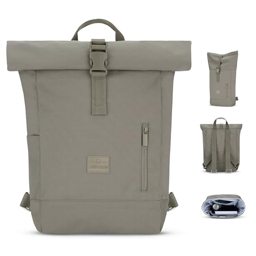 Johnny Urban Rucksack Damen & Herren Klein Grau - Robin Small - Kleiner Rolltop Daypack mit 12 Zoll Laptopfach - Tagesrucksack für Uni City Business - Wasserabweisend von Johnny Urban