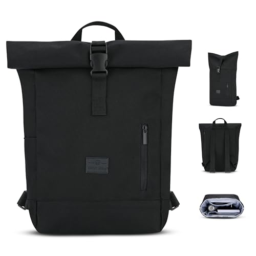 Johnny Urban Rucksack Damen & Herren Klein Schwarz - Robin Small - Kleiner Rolltop Daypack mit 12 Zoll Laptopfach - Tagesrucksack für Uni City Business - Wasserabweisend von Johnny Urban