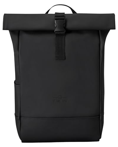 Johnny Urban Rucksack Damen & Herren Schwarz - Harvey Medium - Rolltop Mit Laptopfach für Uni Business City - 15L - Matte PU Beschichtung - Wasserabweisend von Johnny Urban