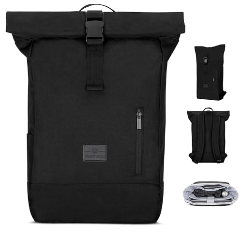 Johnny Urban Rucksack Damen & Herren Schwarz - Robin Medium - Rolltop Mit Laptopfach für Uni Business Fahrrad - 15L - Nachhaltig - Wasserabweisend von Johnny Urban