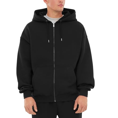 Johnny Urban Sweatjacke Damen & Herren Schwarz - Caleb - Oversized Kapuzenjacke mit Reißverschluss - Unisex Zip Hoodie - Weiche Innenseite - Sweatshirt Jacke Mit Kapuze von Johnny Urban