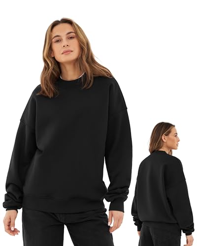 Johnny Urban Sweatshirt Damen & Herren Oversized Schwarz - Carter - Heavy Basic Pullover - Crewneck in Oversize Fit - Enganliegender Kragen - Unisex - Schwerer Stoff von Johnny Urban