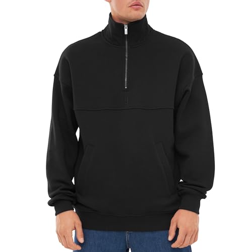 Johnny Urban Sweatshirt mit Reißverschluss Herren & Damen Schwarz - Cooper - Half Zip Sweater Pullover aus Baumwolle - Oversized Troyer Mit Kängurutasche - Stehkragen von Johnny Urban