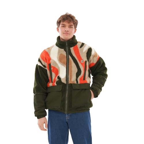 Johnny Urban Teddyjacke Damen & Herren Grün Print - Carson - Unisex Sherpa Fleecejacke für Herbst & Winter - Outdoor Teddy Jacke Warm - Warme Übergangsjacke von Johnny Urban