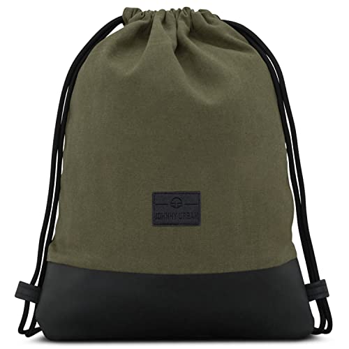 Johnny Urban Turnbeutel Damen & Herren Grün Schwarz - Luke - Beutel Rucksack mit Kordelzug - Baumwoll Canvas - Kleine Innentasche für Wertsachen von Johnny Urban