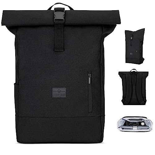 Johnny Urban Rolltop Rucksack Damen & Herren Schwarz - Robin Large - Tagesrucksack mit 16 Zoll Laptopfach - Recyceltes PET - 18-22L - Wasserabweisend von Johnny Urban