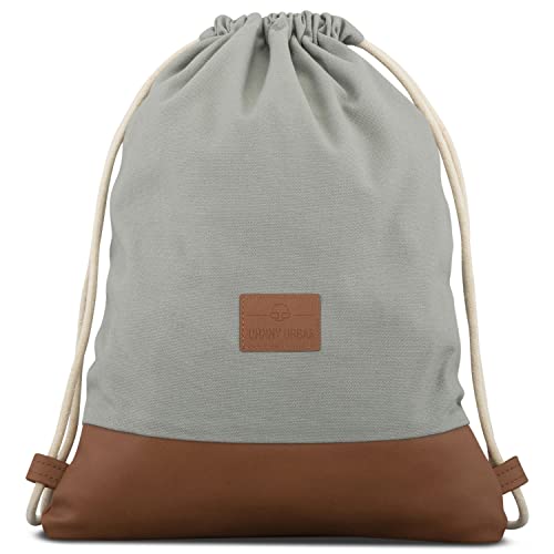 Johnny Urban Turnbeutel Damen & Herren Grau Braun - Luke - Beutel Rucksack mit Kordelzug - Baumwoll Canvas - Kleine Innentasche für Wertsachen von Johnny Urban