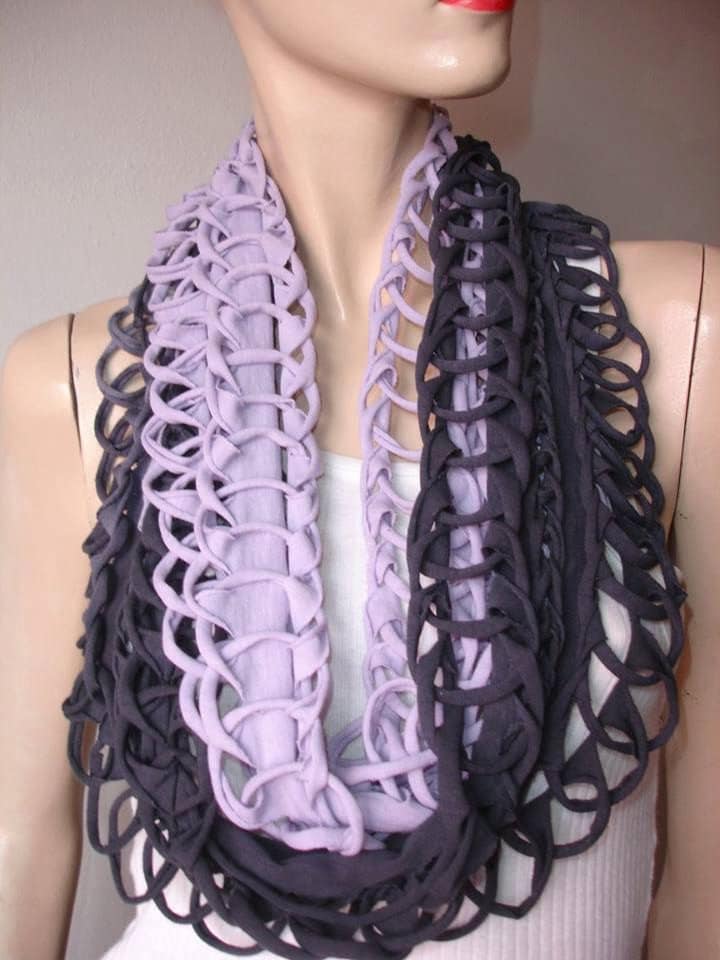 Ewigkeit-Schal. Womens Geschreddert Geflochtener Baumwolle Trikot Tshirt Schal, Schal Unendlichkeit, Ewigkeit Schal. Lose Zu Weben. Schwarz Und von JohnnyVegasOriginals