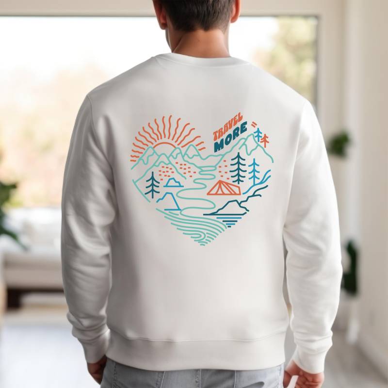Travel More Camping Shirt With Heart Shaped Mountain Landscape Adventure T-Shirt Hoodie & Sweatshirt Gift For Hikers Nature Lovers von JohnnysClothing