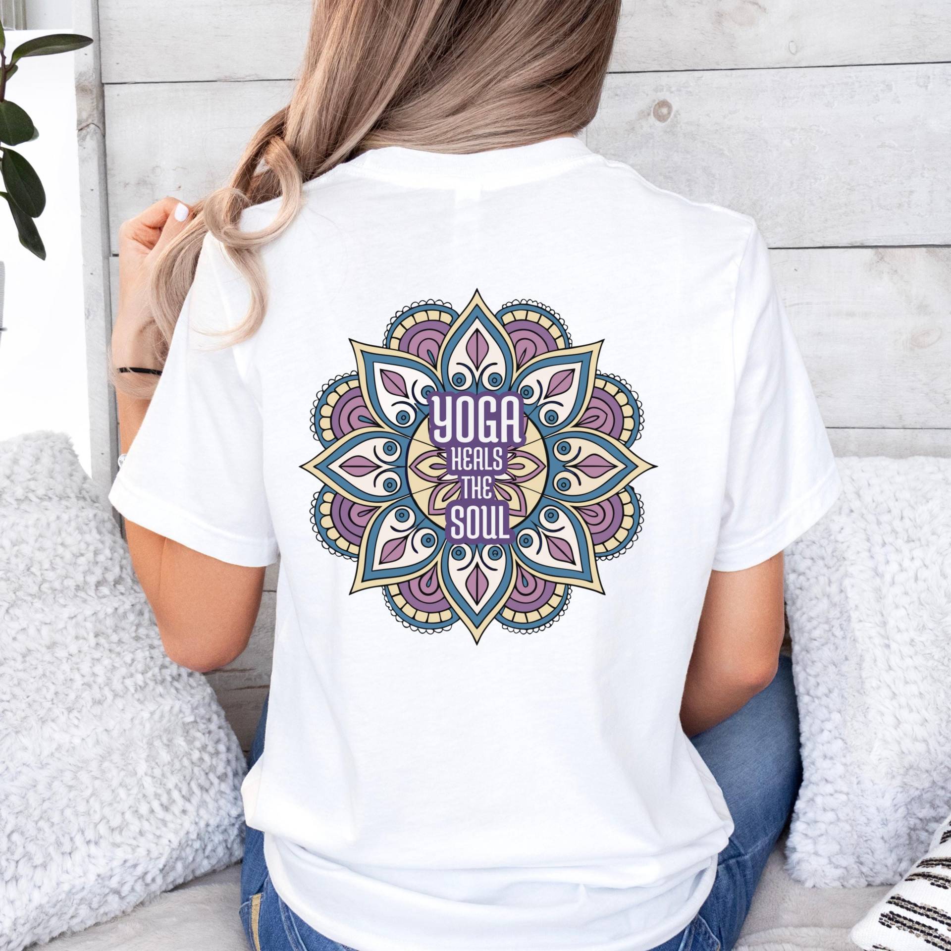 Yoga Heals The Soul Shirt With Colorful Mandala Design For Spiritual Wellness, Inner Peace & Mindful Movement Enthusiasts von JohnnysClothing