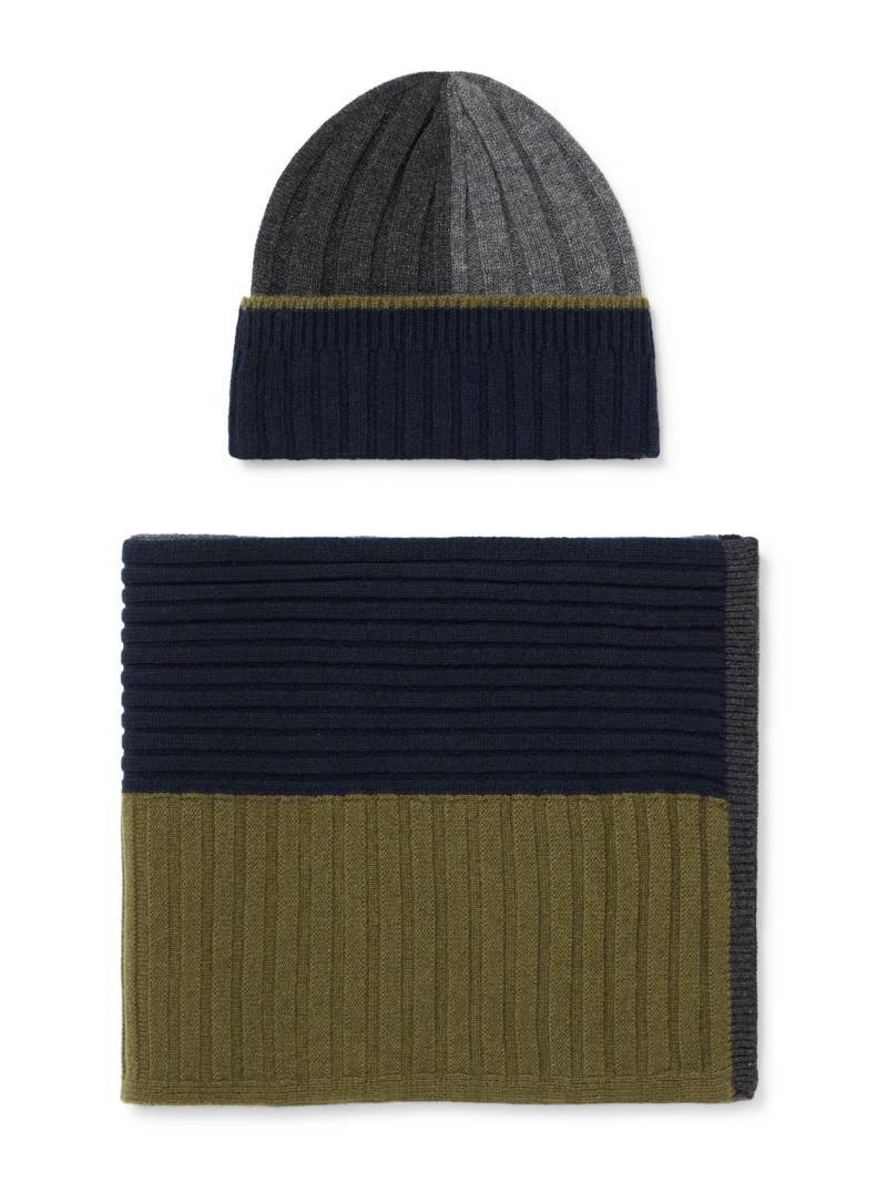 Johnstons of Elgin - Colour-Block Ribbed Cashmere Beanie and Scarf Set - Men - Blue von Johnstons of Elgin