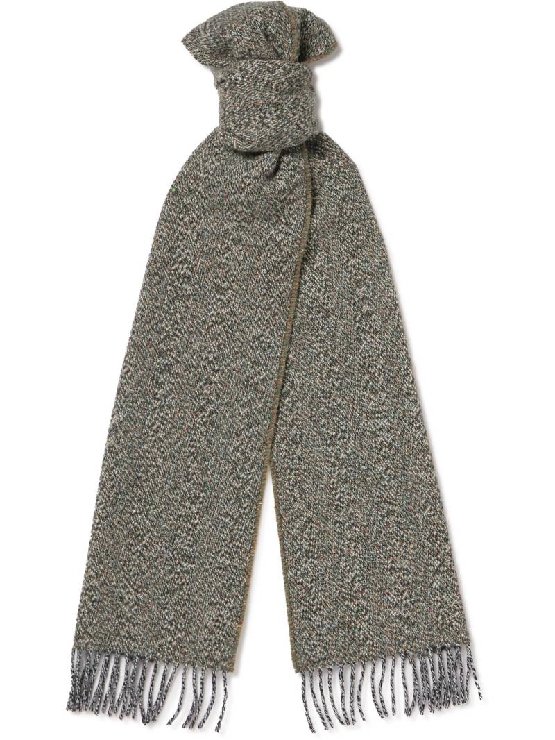 Johnstons of Elgin - Fringed Herringbone Cashmere and Wool-Blend Scarf - Men - Green von Johnstons of Elgin