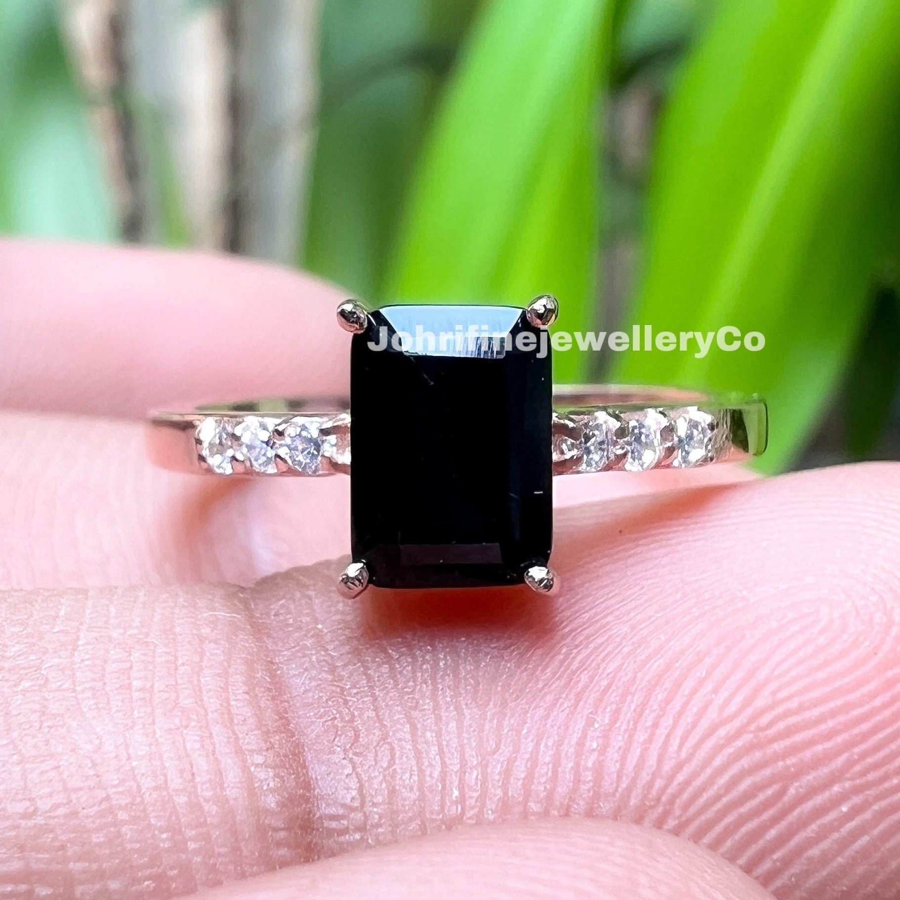 Rose Gold Schwarzer Onyx Verlobungsring - Art Deco Ring Versprechen Vintage Ehering 925 Sterling Silber von JohrifinejewelleryCo