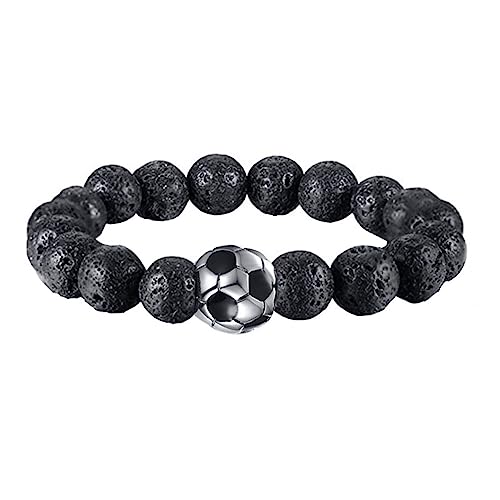 Joielavie 10 mm Armband Fußball Fußball Tigerauge Vulkanstein Lava Kugel Perle Diamant Simulation Zirkonia elastisch Handkette Schmuck Geschenk Herren Damen, Naturstein Edelstahl von Joielavie