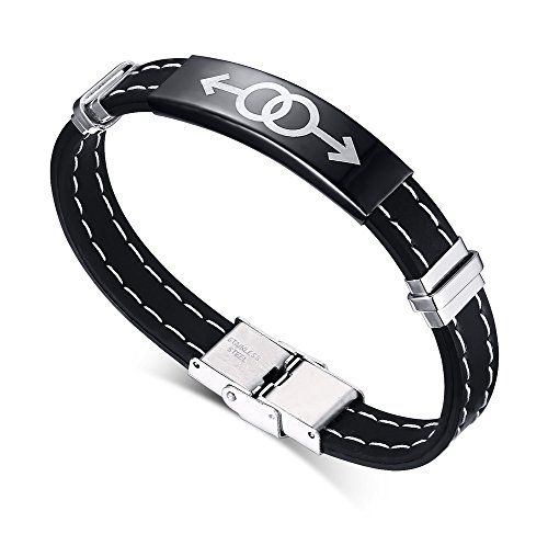 Joielavie Bijouterie 20CM Armband Armreif Doppelter Männlicher Symbol Pfeil Homosexuell Lesben LGBT Pride Silikon Gummi Edelstahl Handkette Schmuck Für Männer Herren von Joielavie