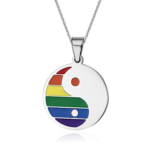 Joielavie Bijouterie Anhänger Halskette Yin Yang Tai Chi Kreisförmig Chinesisch Stil Regenbogen Streifen Homosexuell Lesben LGBT Gay Pride Edelstahl Kette Geschenk Für Männer Frauen von Joielavie