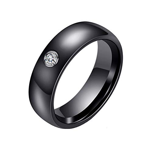 Joielavie Ring für Herren und Damen aus Keramik mit Zirkonia, glatt, klassisch, Ehering, Verlobungsring, Hochzeit, Paarschmuck, Schwarz und Weiß, Keramik, kubisches Zirkonoxid, von Joielavie