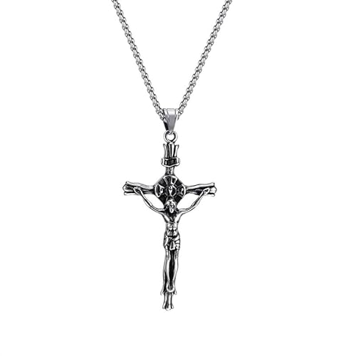 Joielavie Halskette mit Anhänger Jesus Kreuz Kruzifix Religiös Vintage Kette Edelstahl Schmuck Geschenk Herren, Edelstahl von Joielavie