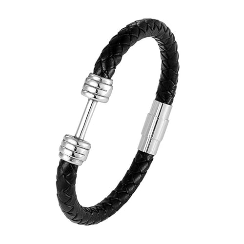 Joielavie Herren-Armband, Hantel, Barbell, Fitness, Sport, magnetisch, gewebt, Leder, Edelstahl, Schmuck handgefertigt, Edelstahl von Joielavie