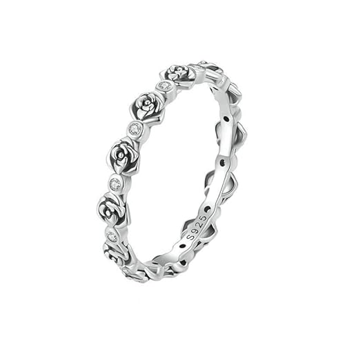 Joielavie Ring Rose Relief Blume Vintage Zirkonia Silber 925 Romantischer Schmuck Damen Mädchen Geschenk Muttertag, Sterling Silber von Joielavie