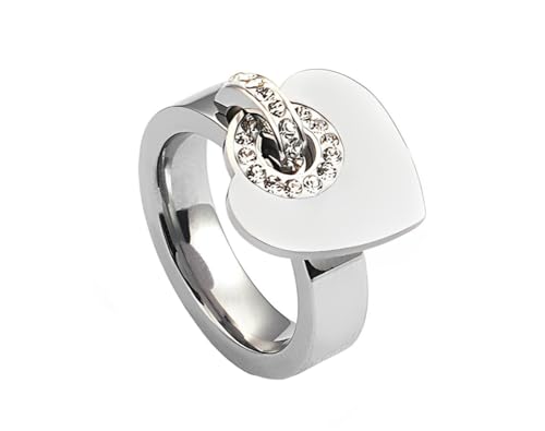 Joielavie Ring mit Quaste, Herzanhänger, Zirkonia, verziert, Ehering, Verlobungsring, Hochzeit, Edelstahl, Schmuck, Damen, Mädchen, Gold, Silber, Roségold, Größe 59, Edelstahl von Joielavie