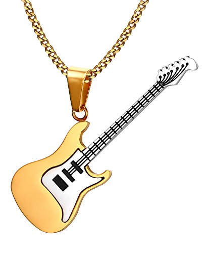 Joielavie Schmuck Anhänger Halskette Gitarre Musik Musikalische Edelstahl Charm Bijouterie Geschenk Für Männer Frauen - Gold von Joielavie