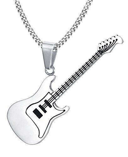 Joielavie Schmuck Anhänger Halskette Gitarre Musik Musikalische Edelstahl Charm Bijouterie Geschenk Für Männer Frauen - Silber von Joielavie