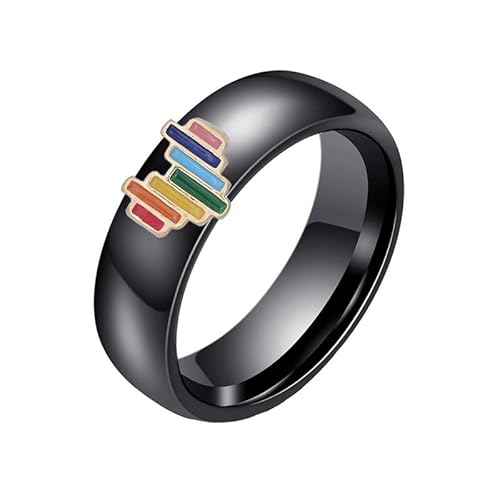 Joievievie 6MM Schwarze Keramik Ring Herz Regenbogen Schwul Lesbisch LGBT Stolz Schmuck Frau Mädchen Ehering Verlobung Hochzeit Größe 57（18,1） von Joievievie