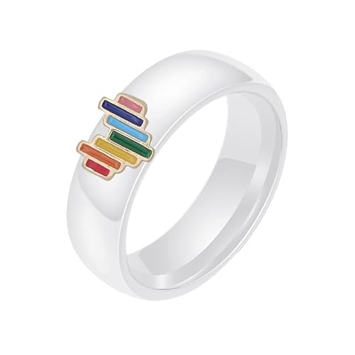 Joievievie 6MM Weiße Keramik Ring Herz Regenbogen Schwul Lesbisch LGBT Stolz Schmuck Frau Mädchen Ehering Verlobung Hochzeit Größe 62（19,7） von Joievievie