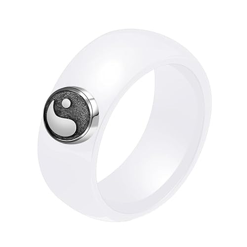 Joievieive Weiße Keramik Ring Silber 925 Yin Yang Tai Chi Runde Vintage Ethnische Allianz Ring Schmuck Mann Frau Größe Größe 64（20,4） von Joievievie