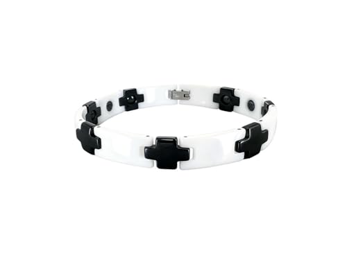 Joievievie 20,5 cm Herren-Armband Kreuz aus schwarzer weißer Keramik und Hämatitstein, Energie-Schmuck Joievievie 20,5 cm Herren-Armband Kreuz aus schwarzer weißer Keramik und Hämatitstein, Energie-Schmuck von Joievievie