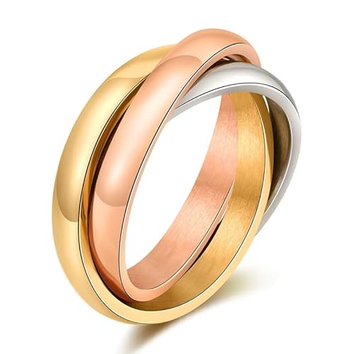 Joievievie 3-in-1-Ring, dreifach verschlungene Ringe, dreifarbig, Ehering, Hochzeitsschmuck, für Herren und Damen, Rostfreier Edelstahl Joievievie 3-in-1-Ring, dreifach verschlungene Ringe, dreifarbig, Ehering, Hochzeitsschmuck, für Herren und Damen, Rostfreier Edelstahl von Joievievie