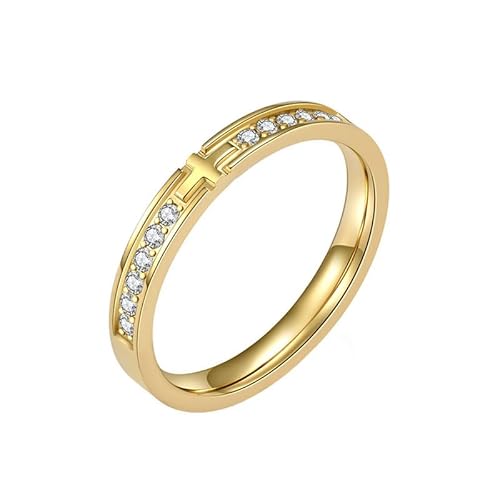 Joievievie 3 mm Damen-Kreuzring aus Edelstahl mit Zirkonia, Einkerbung, Ehering, Hochzeit, Verlobung, religiöser Schmuck, Silber, Gold, Schwarz, Edelstahl von Joievievie