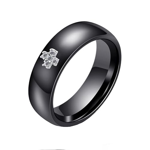 Joievievie 6MM Schwarze Keramik Ring Silber 925 Kreuz Kruzifix Zirkon Schmuck Frau Mädchen Ehering Verlobung Hochzeit Größe 52（16,6） von Joievievie