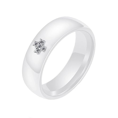 Joievievie 6MM Weiße Keramik Ring Silber 925 Kreuz Kruzifix Zirkon Schmuck Frau Mädchen Ehering Verlobung Hochzeit Größe 54（17,2） von Joievievie