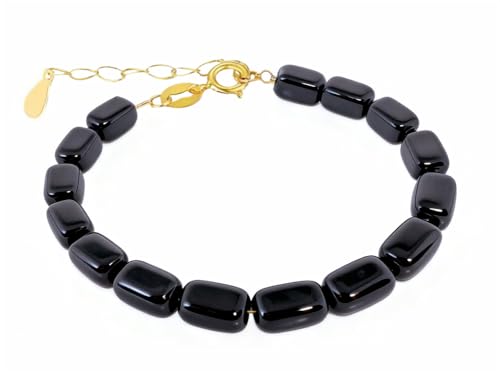 Joievievie Armband Schwarz und Gold für Damen mit Keramikperlen, Technik, Silber 925, vergoldet, verstellbare Handkette, moderner eleganter Schmuck Joievievie Armband Schwarz und Gold für Damen mit Keramikperlen, Technik, Silber 925, vergoldet, verstellbare Handkette, moderner eleganter Schmuck von Joievievie