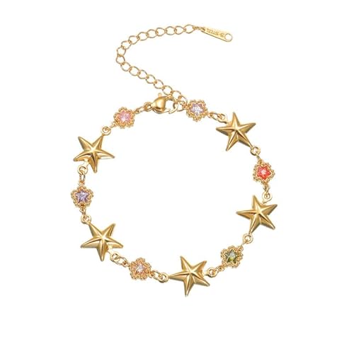 Joievievie Armband für Damen, Mädchen, Stern, aus Edelstahl mit farbigem Zirkonia, verstellbare Kette, Schmuck, Edelstahl von Joievievie