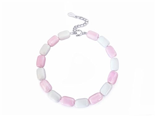 Joievievie Armband mit Keramikperlen, weiß, rosa, zweifarbig, verstellbare Handkette, Silber 925, Schmuck, luxuriöses Geschenk für Damen von Joievievie
