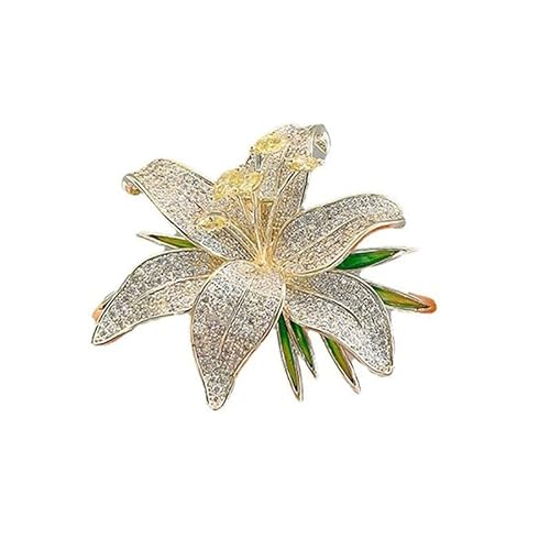 Joievievie Brosche Lilie aus Legierung, Strass, Blume, für Mantel, Kleid, elegantes Accessoire für Damen, Legierung von Joievievie