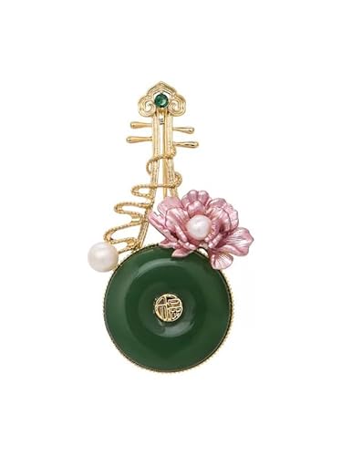 Joievievie Brosche Pipa Pfingstrose Perle Imitation Jade Gold Legierung Zubehör Schmuck Damen Mädchen, Legierung Joievievie Brosche Pipa Pfingstrose Perle Imitation Jade Gold Legierung Zubehör Schmuck Damen Mädchen, Legierung von Joievievie
