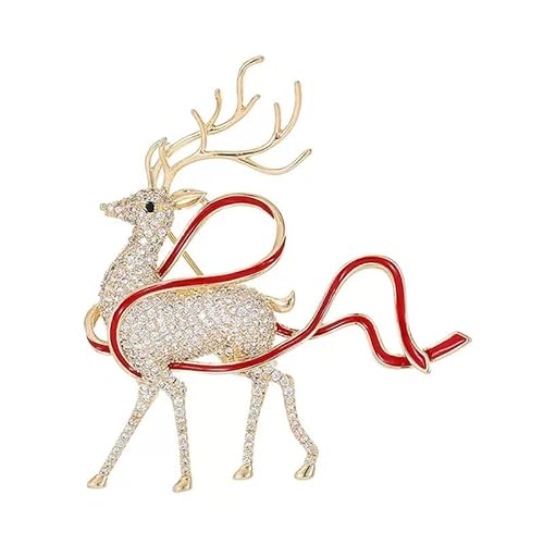 Joievievie Brosche Weihnachten Rentier Gold Band Rot Strass Legierung Zubehör Kleidung Pins Floral Schmuck Damen Mädchen, Metall Joievievie Brosche Weihnachten Rentier Gold Band Rot Strass Legierung Zubehör Kleidung Pins Floral Schmuck Damen Mädchen, Metall von Joievievie
