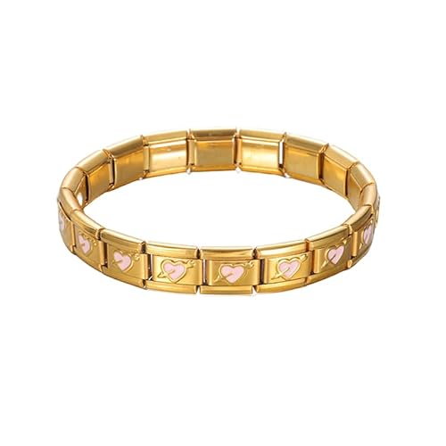 Joievievie Damen-Armband, elastisch, Modul, Herzen, Edelstahl, goldfarben, modularer Modeschmuck, Edelstahl von Joievievie