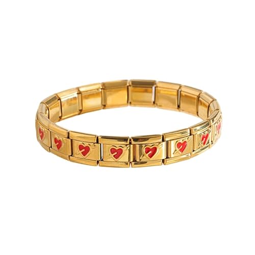 Joievievie Damen-Armband, elastisch, Modul, Herzen, Edelstahl, goldfarben, modularer Modeschmuck, Edelstahl von Joievievie