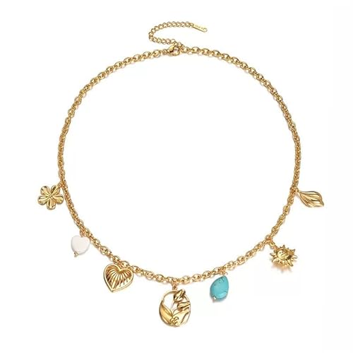 Joievievie Damen-Halskette mit Anhänger, Blume, Herz, Stern, Edelstahl, vergoldet, 18 K, Modeschmuck, 5 Motive, Edelstahl Joievievie Damen-Halskette mit Anhänger, Blume, Herz, Stern, Edelstahl, vergoldet, 18 K, Modeschmuck, 5 Motive, Edelstahl von Joievievie