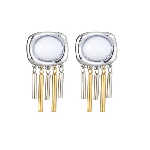 Joievievie Damen-Ohrringe zum Aufhängen, quadratische Stäbe mit Stein, Katzenauge, oval, aus Edelstahl, hypoallergen, geometrische Ohrstecker, Retro, Edelstahl Joievievie Damen-Ohrringe zum Aufhängen, quadratische Stäbe mit Stein, Katzenauge, oval, aus Edelstahl, hypoallergen, geometrische Ohrstecker, Retro, Edelstahl von Joievievie