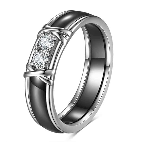 Joievievie Damenring aus Keramik mit Doppel-Zirkonia, Initiale X, Hochzeitsring, Verlobungsring, Ehering, Keramik Joievievie Damenring aus Keramik mit Doppel-Zirkonia, Initiale X, Hochzeitsring, Verlobungsring, Ehering, Keramik von Joievievie