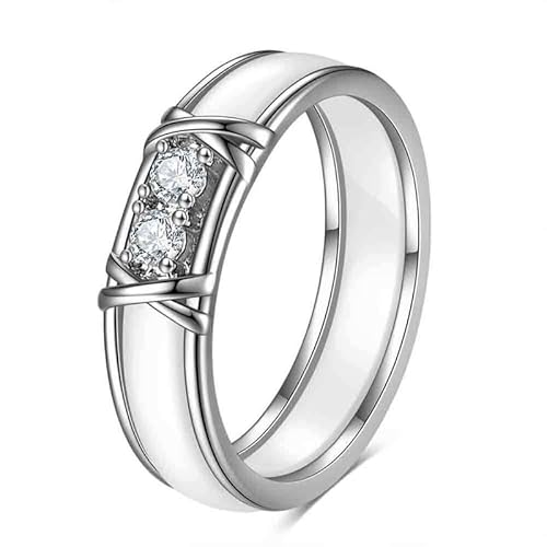 Joievievie Damenring aus Keramik mit Doppel-Zirkonia, Initiale X, Hochzeitsring, Verlobungsring, Ehering, Keramik Joievievie Damenring aus Keramik mit Doppel-Zirkonia, Initiale X, Hochzeitsring, Verlobungsring, Ehering, Keramik von Joievievie