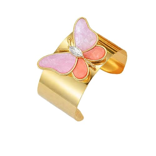 Joievievie Großes Armband, offen, Schmetterling, aus Edelstahl, 18 K, Modeschmuck, Geschenk für Damen, Edelstahl von Joievievie