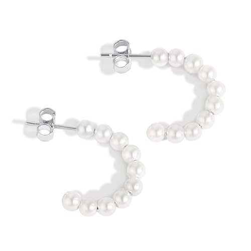 Joievievie Halbcreolen, Perlen, C-Form, Edelstahl, antiallergisch, Schmuck für Damen und Mädchen, Edelstahl Joievievie Halbcreolen, Perlen, C-Form, Edelstahl, antiallergisch, Schmuck für Damen und Mädchen, Edelstahl von Joievievie