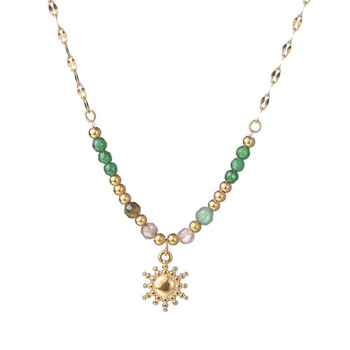 Joievievie Halskette mit Anhänger Blume Sonne Perlen Grün Gold Edelstahl Schmuck Bohème Damen Joievievie Halskette mit Anhänger Blume Sonne Perlen Grün Gold Edelstahl Schmuck Bohème Damen von Joievievie
